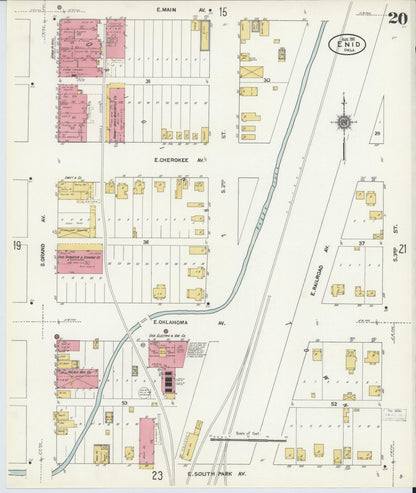 Sanborn Fire Insurance Map from Enid, Garfield County, Oklahoma (1911), Sheet #0020 - Complete Map Set gallery image, historic Sanborn map, vintage wall art, Oklahoma Oklahoma