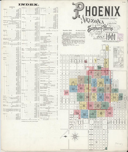 Sanborn Fire Insurance Map from Phoenix, Maricopa County, Arizona (1901), Sheet #0001 - Complete Map Set gallery image, historic Sanborn map, vintage wall art, Arizona Arizona