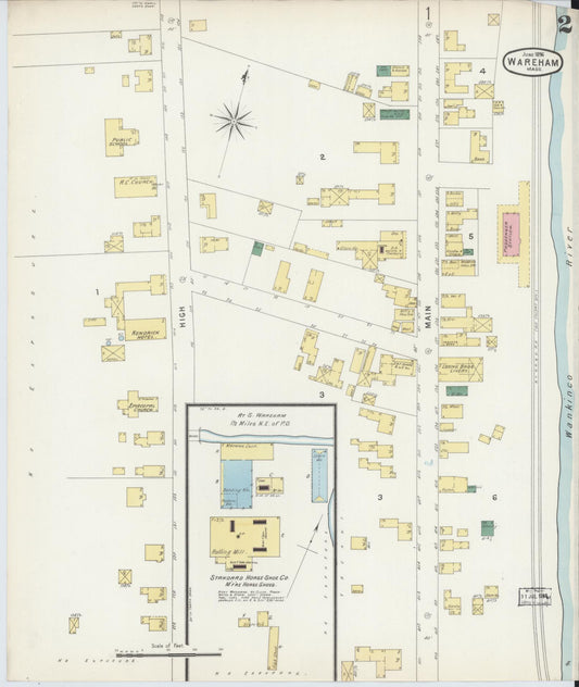 Sanborn Fire Insurance Map from Wareham, Plymouth County, Massachusetts (1896), Sheet #0002 - Historic Sanborn Fire Insurance Map Print, vintage old map wall art, antique decor, genealogy gift, Massachusetts Massachusetts map