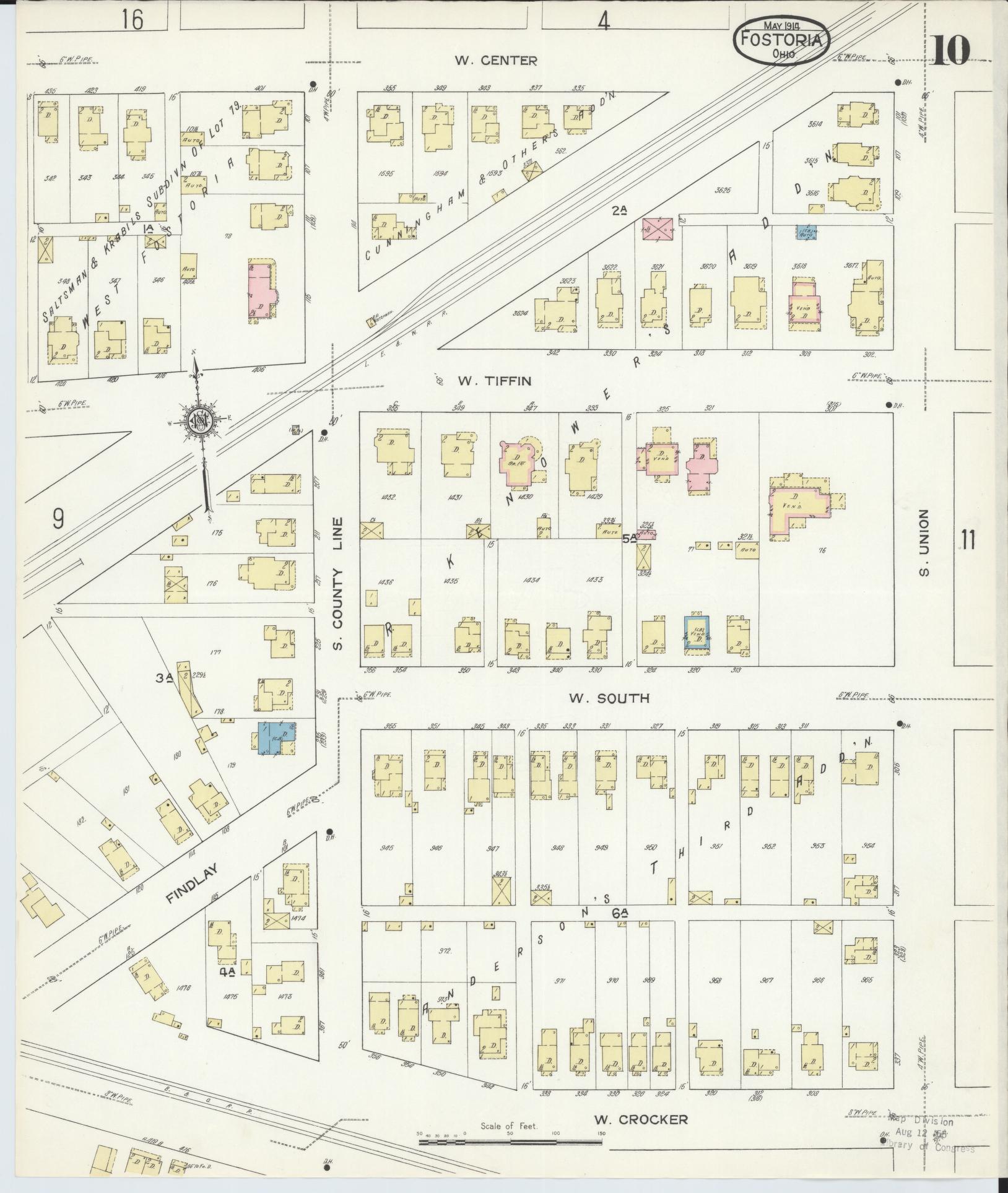 Sanborn Fire Insurance Map from Fostoria, Seneca, Hancock, And Wood Counties, Ohio (1914), Sheet #0010 - Historic Sanborn Fire Insurance Map Print, vintage old map wall art, antique decor, genealogy gift, Ohio Ohio map