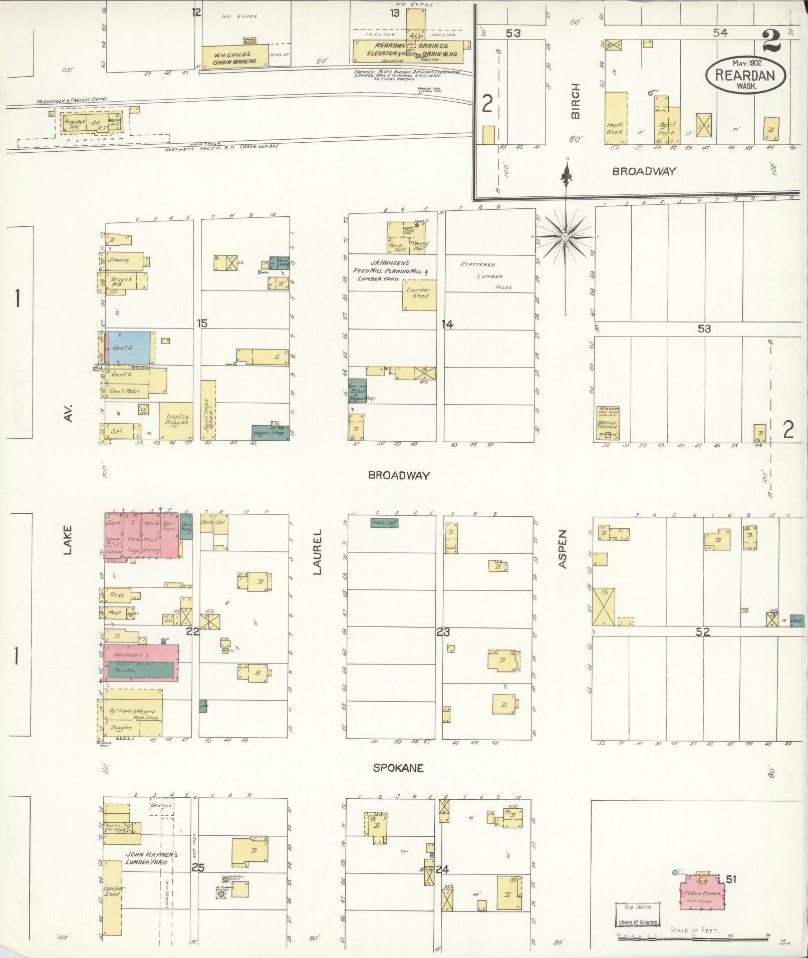 Sanborn Fire Insurance Map from Reardan, Lincoln County, Washington (1902), Sheet #0002 - Complete Map Set gallery image, historic Sanborn map, vintage wall art, Washington Washington