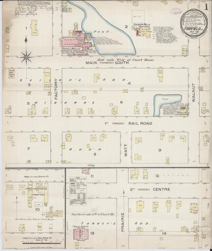 Sanborn Fire Insurance Map from Fairfield, Wayne County, Illinois (1886), Sheet #0001 - Complete Map Set gallery image, historic Sanborn map, vintage wall art, Illinois Illinois
