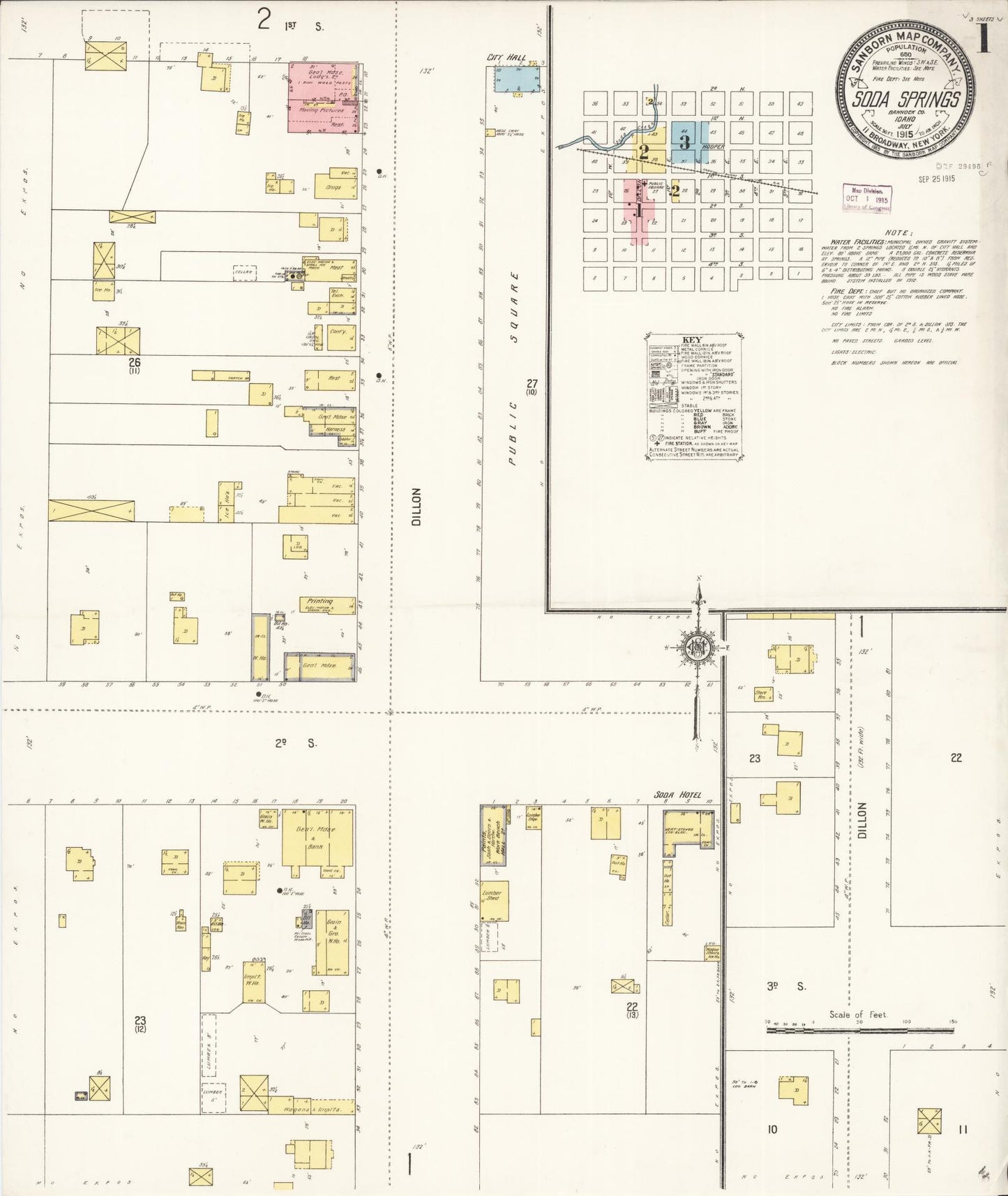 Sanborn Fire Insurance Map from Soda Springs, Caribou County, Idaho (1915), Sheet #0001 - Historic Sanborn Fire Insurance Map Print, vintage old map wall art, antique decor, genealogy gift, Idaho Idaho map