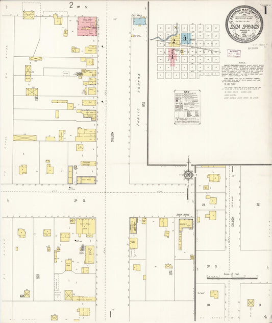 Sanborn Fire Insurance Map from Soda Springs, Caribou County, Idaho (1915), Sheet #0001 - Historic Sanborn Fire Insurance Map Print, vintage old map wall art, antique decor, genealogy gift, Idaho Idaho map