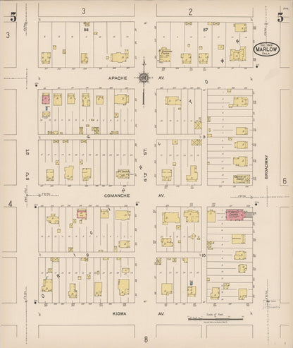 Sanborn Fire Insurance Map from Marlow, Stephens County, Oklahoma (1922), Sheet #0005 - Complete Map Set gallery image, historic Sanborn map, vintage wall art, Oklahoma Oklahoma