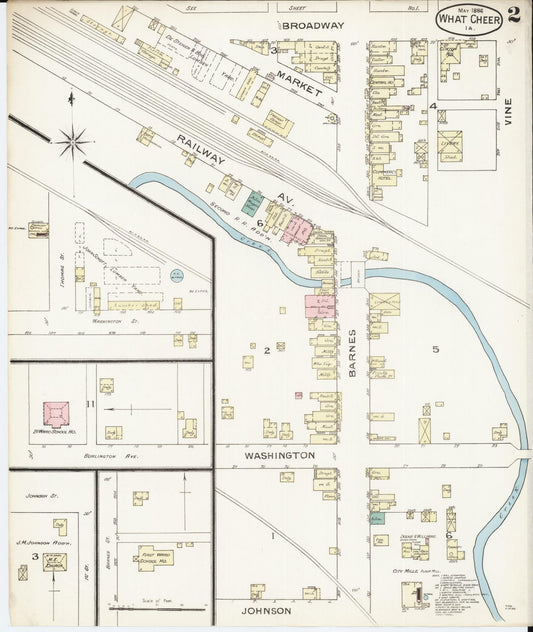 Sanborn Fire Insurance Map from What Cheer, Keokuk County, Iowa (1886), Sheet #0002 - Historic Sanborn Fire Insurance Map Print, vintage old map wall art