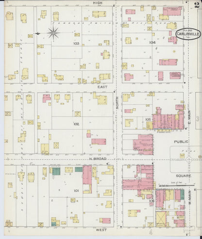 Sanborn Fire Insurance Map from Carlinville, Macoupin County, Illinois (1893), Sheet #0002 - Historic Sanborn Fire Insurance Map Print, vintage old map wall art, antique decor, genealogy gift, Illinois Illinois map
