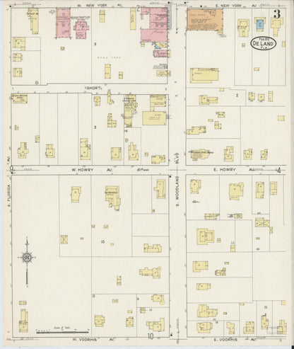Sanborn Fire Insurance Map from De Land, Volusia County, Florida (1915), Sheet #0003 - Complete Map Set gallery image, historic Sanborn map, vintage wall art, Florida Florida