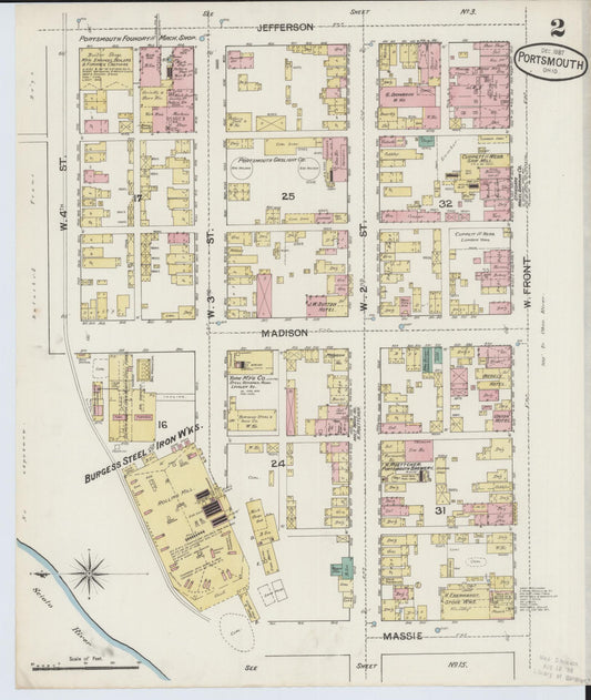 Sanborn Fire Insurance Map from Portsmouth, Scioto County, Ohio (1887), Sheet #0002 - Historic Sanborn Fire Insurance Map Print, vintage old map wall art, antique decor, genealogy gift, Ohio Ohio map