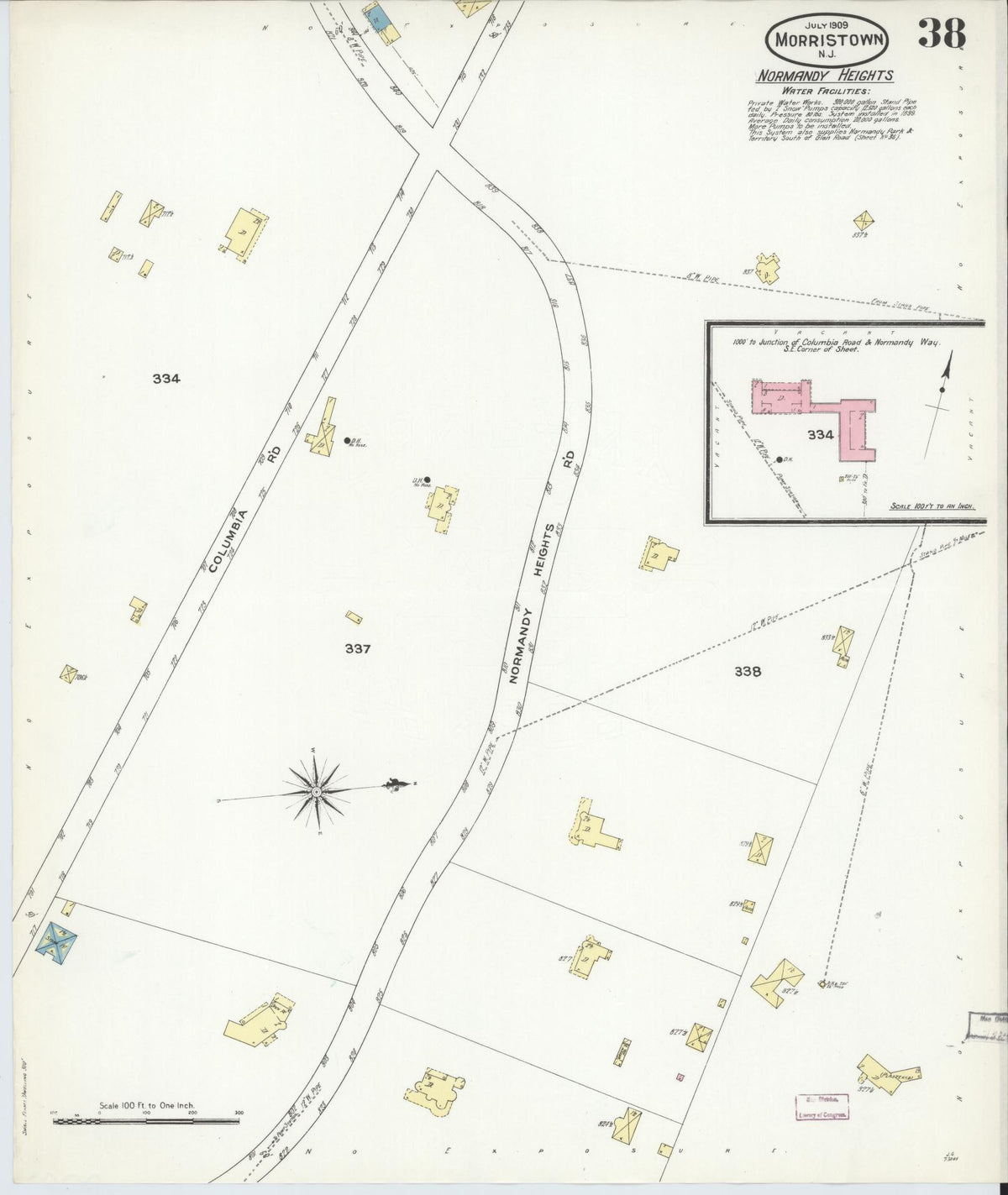 Sanborn Fire Insurance Map from Morristown, Morris County, New Jersey (1909), Sheet #0038 - Historic Sanborn Fire Insurance Map Print, vintage old map wall art, antique decor, genealogy gift, New Jersey New Jersey map
