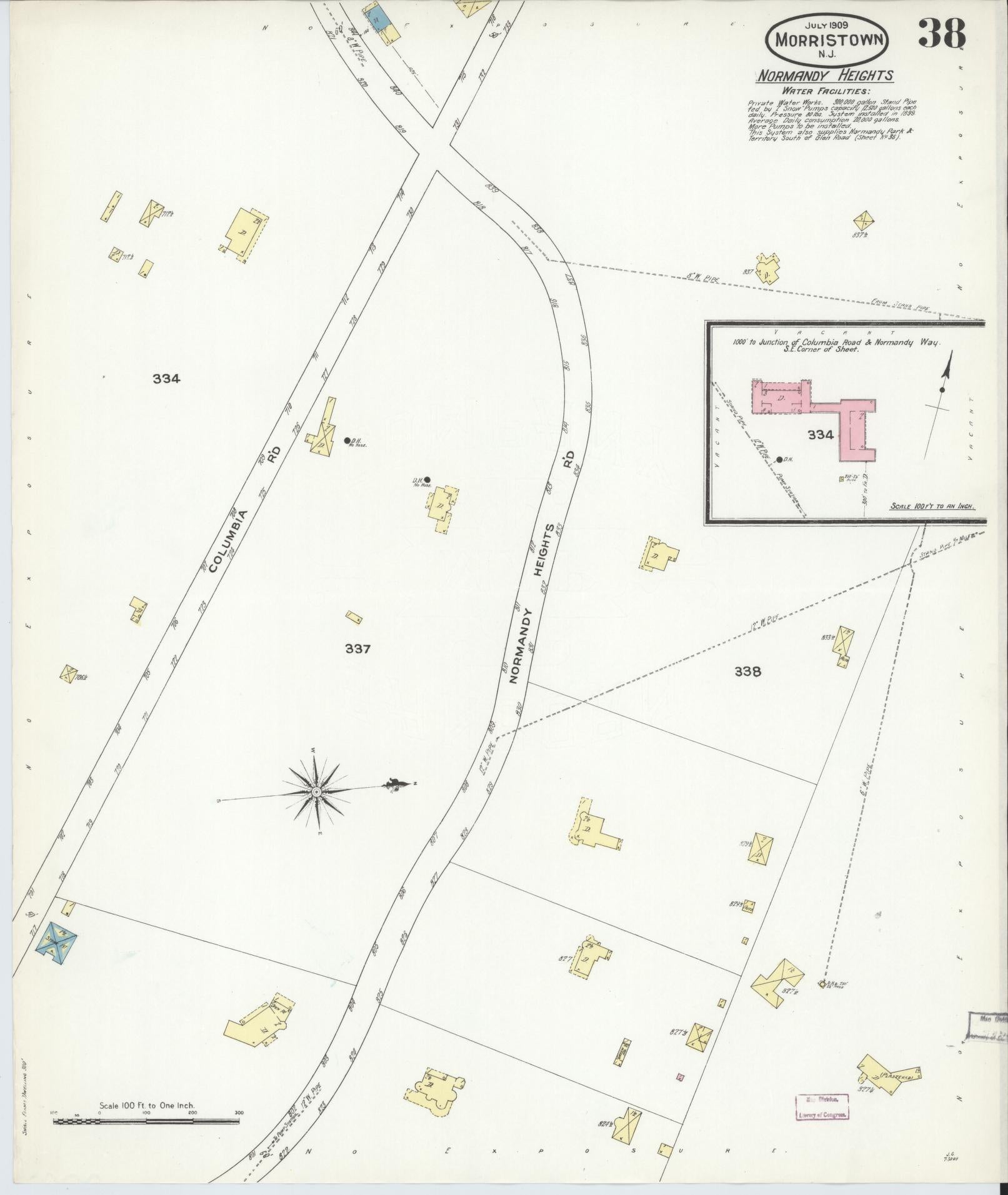 Sanborn Fire Insurance Map from Morristown, Morris County, New Jersey (1909), Sheet #0038 - Historic Sanborn Fire Insurance Map Print, vintage old map wall art, antique decor, genealogy gift, New Jersey New Jersey map