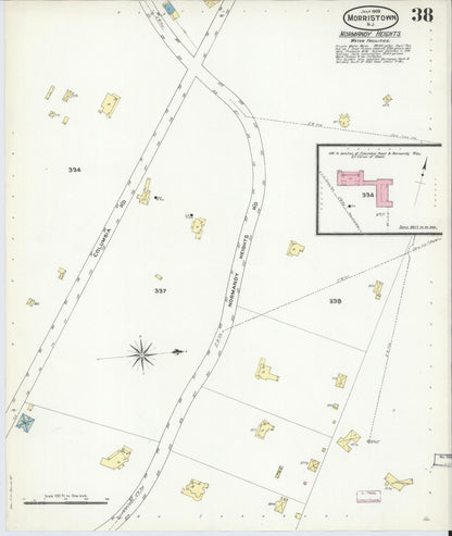 Sanborn Fire Insurance Map from Morristown, Morris County, New Jersey (1909), Sheet #0038 - Historic Sanborn Fire Insurance Map Print, vintage old map wall art, antique decor, genealogy gift, New Jersey New Jersey map