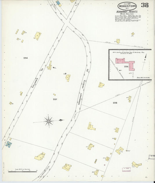 Sanborn Fire Insurance Map from Morristown, Morris County, New Jersey (1909), Sheet #0038 - Historic Sanborn Fire Insurance Map Print, vintage old map wall art, antique decor, genealogy gift, New Jersey New Jersey map
