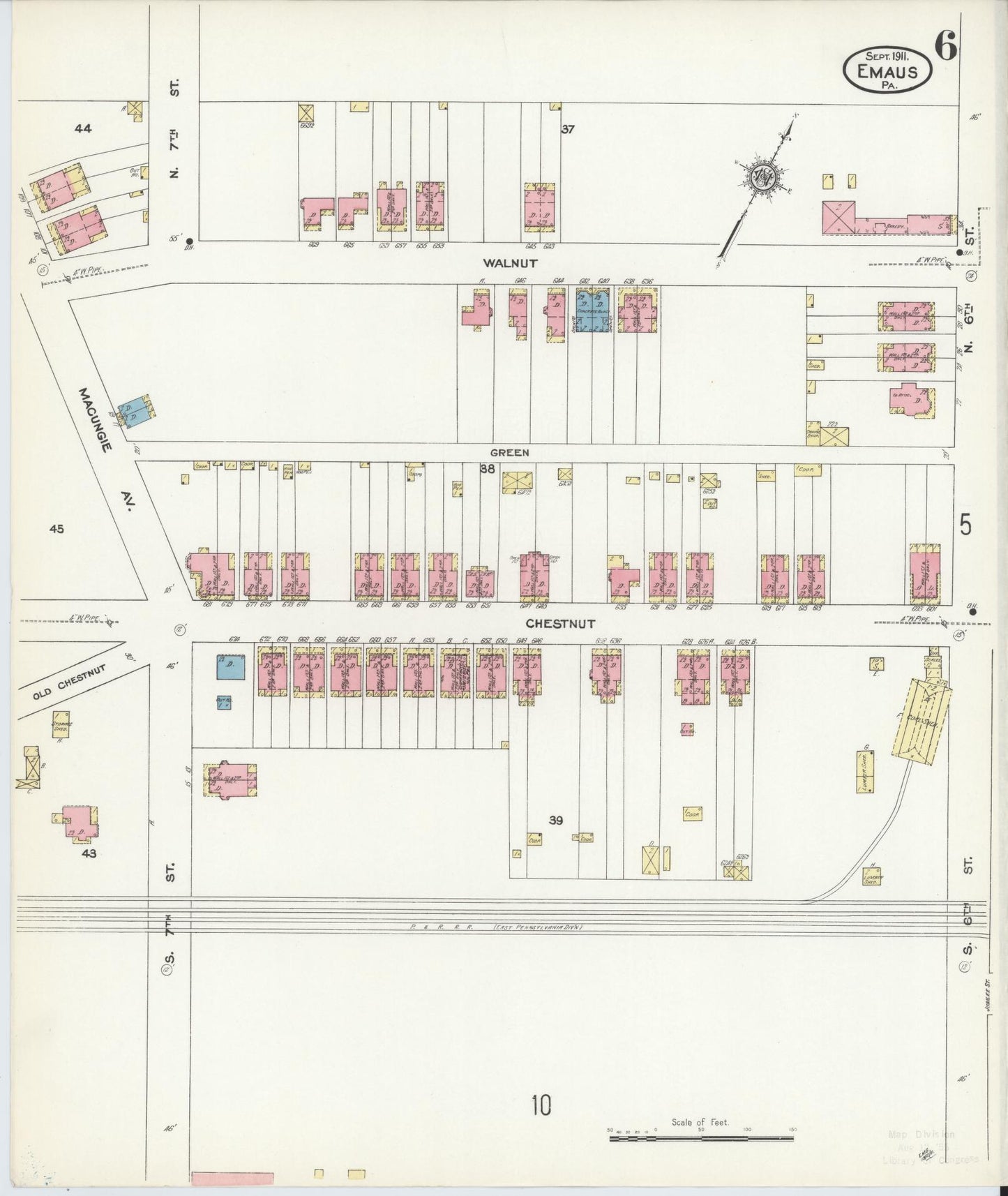 Sanborn Fire Insurance Map from Emaus, Lehigh County, Pennsylvania (1911), Sheet #0006 - Historic Sanborn Fire Insurance Map Print, vintage old map wall art, antique decor, genealogy gift, Pennsylvania Pennsylvania map