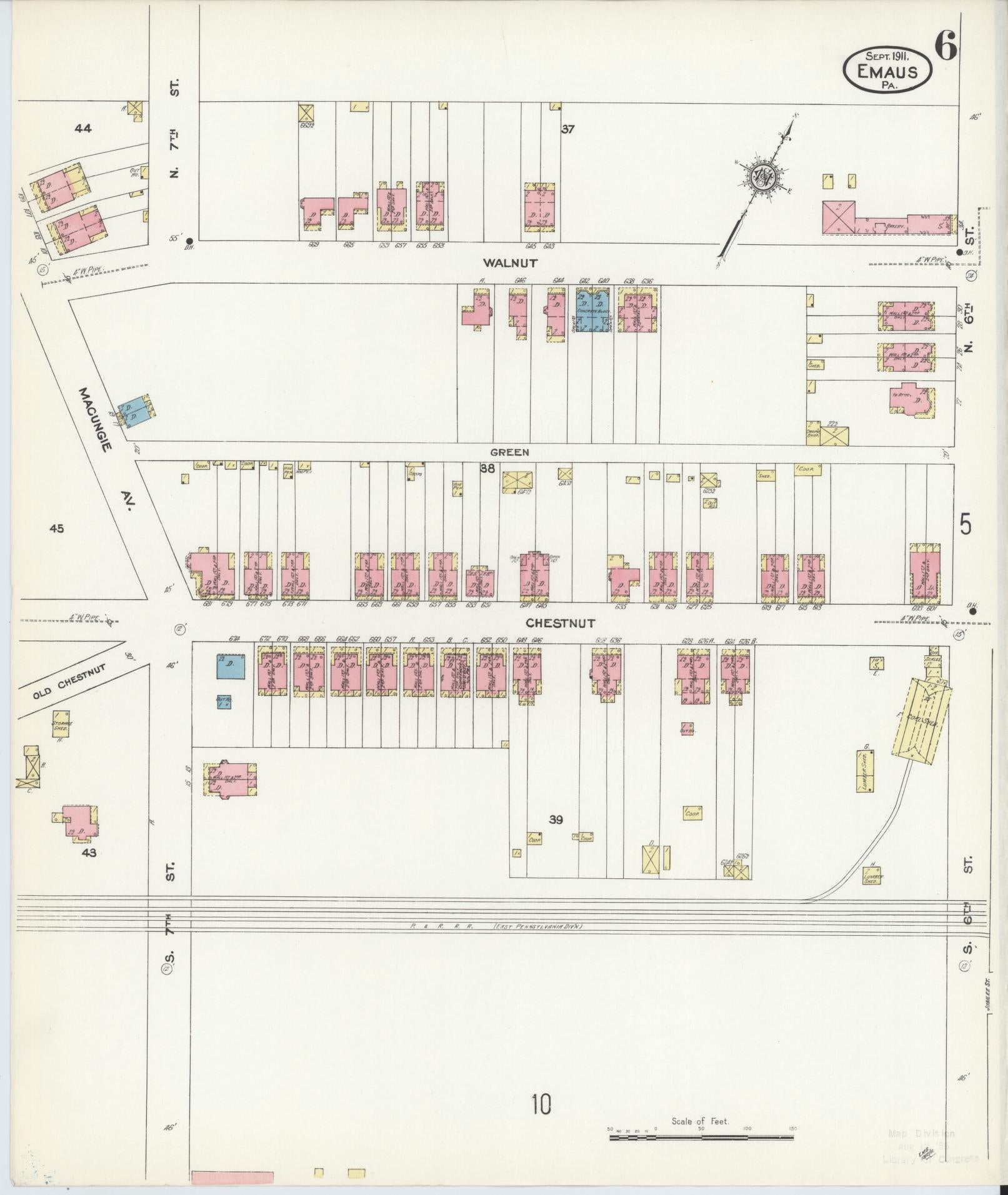 Sanborn Fire Insurance Map from Emaus, Lehigh County, Pennsylvania (1911), Sheet #0006 - Historic Sanborn Fire Insurance Map Print, vintage old map wall art, antique decor, genealogy gift, Pennsylvania Pennsylvania map