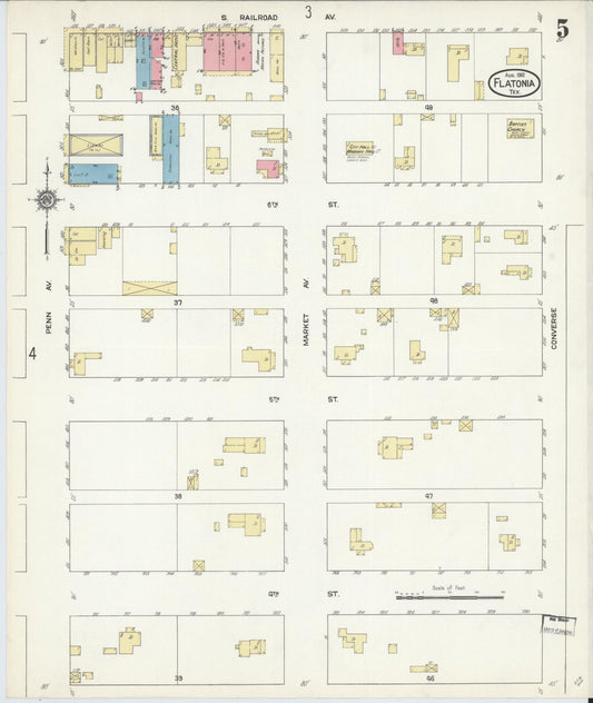 Sanborn Fire Insurance Map from Flatonia, Fayette County, Texas (1912), Sheet #0005 - Historic Sanborn Fire Insurance Map Print, vintage old map wall art, antique decor, genealogy gift, Texas Texas map