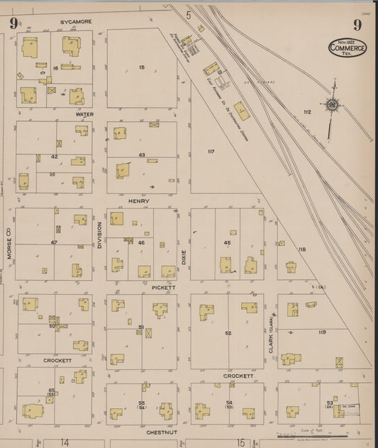 Sanborn Fire Insurance Map from Commerce, Hunt County, Texas (1922), Sheet #0009 - Historic Sanborn Fire Insurance Map Print, vintage old map wall art, antique decor, genealogy gift, Texas Texas map