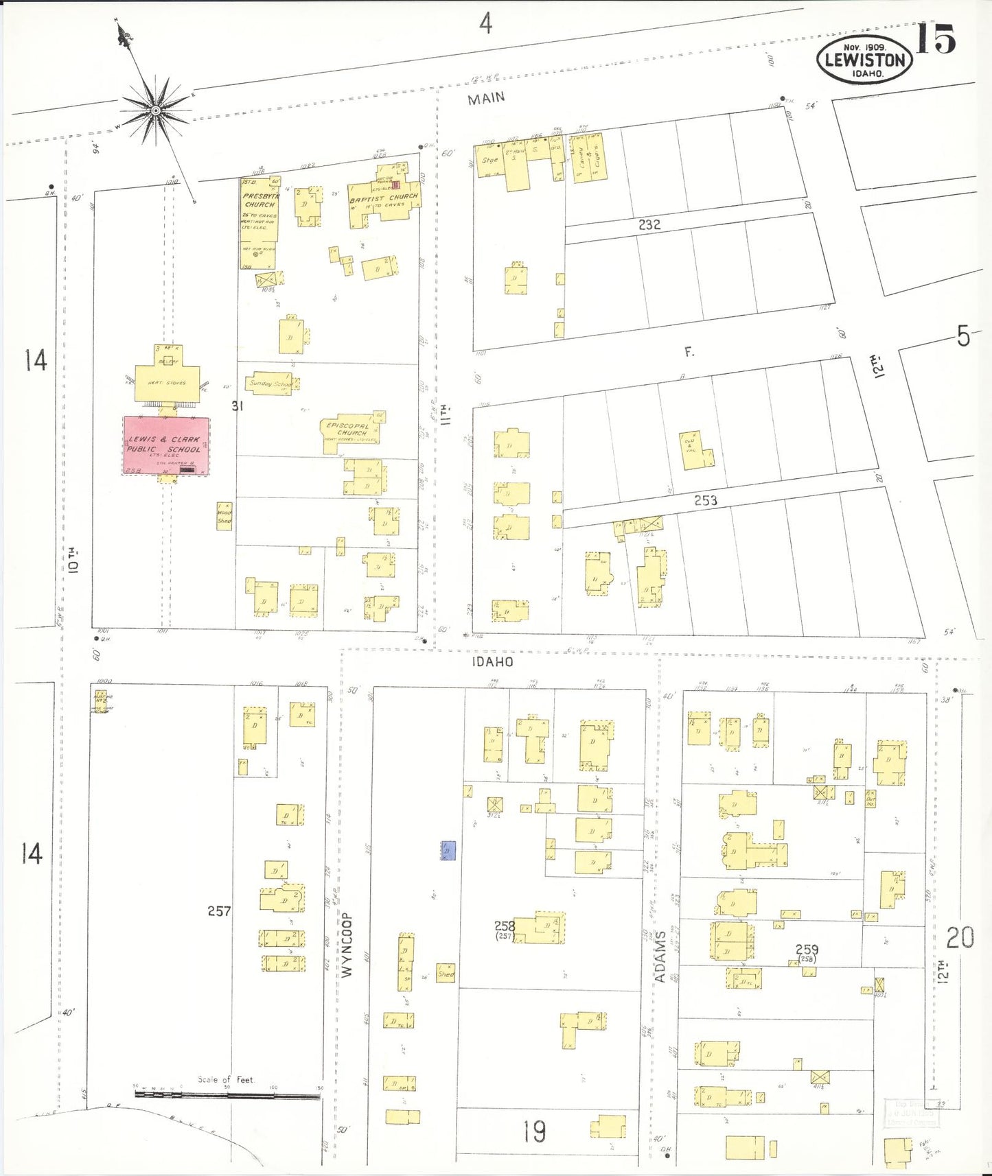 Sanborn Fire Insurance Map from Lewiston, Nez Perce County, Idaho (1909), Sheet #0015 - Historic Sanborn Fire Insurance Map Print, vintage old map wall art, antique decor, genealogy gift, Idaho Idaho map