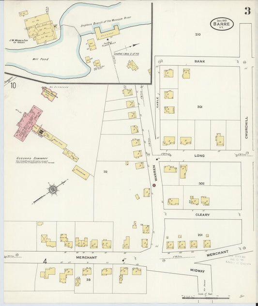 Sanborn Fire Insurance Map from Barre, Washington County, Vermont (1910), Sheet #0003 - Historic Sanborn Fire Insurance Map Print, vintage old map wall art, antique decor, genealogy gift, Vermont Vermont map