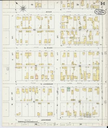 Sanborn Fire Insurance Map from Alpena, Alpena County, Michigan (1895), Sheet #0014 - Complete Map Set gallery image, historic Sanborn map, vintage wall art, Michigan Michigan