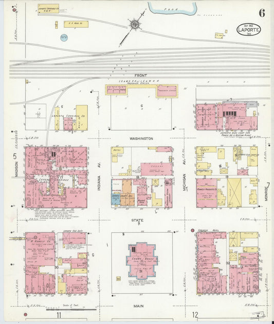 Sanborn Fire Insurance Map from La Porte, La Porte County, Indiana (1912), Sheet #0006 - Historic Sanborn Fire Insurance Map Print, vintage old map wall art, antique decor, genealogy gift, Indiana Indiana map