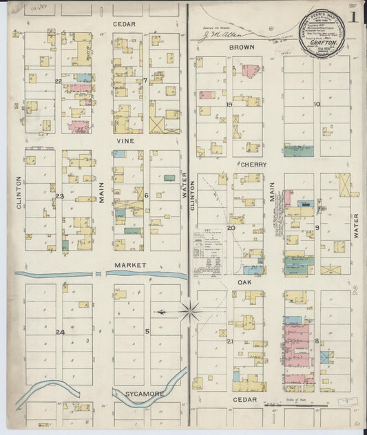 Sanborn Fire Insurance Map from Grafton, Jersey County, Illinois (1894), Sheet #0001 - Historic Sanborn Fire Insurance Map Print, vintage old map wall art, antique decor, genealogy gift, Illinois Illinois map