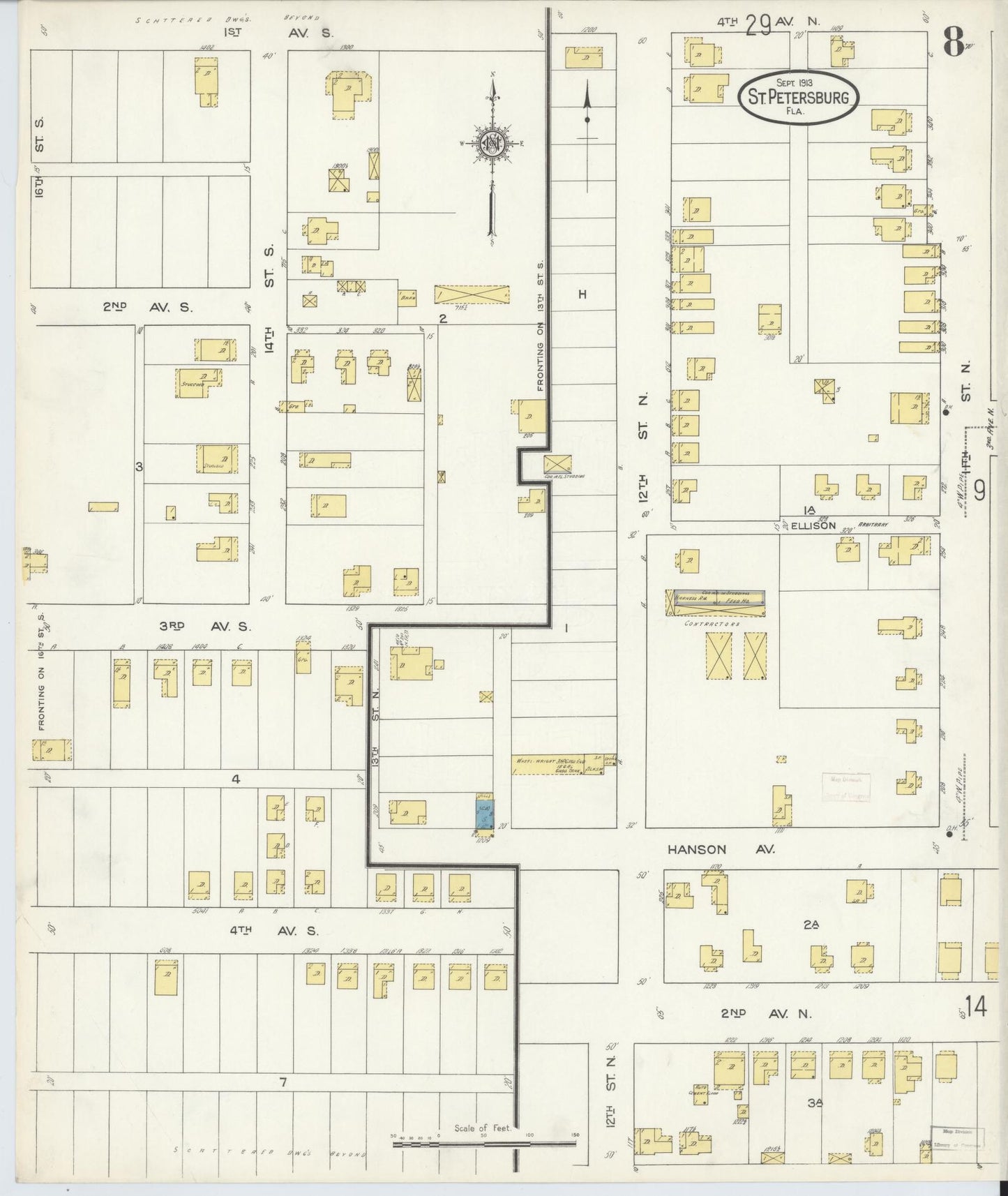 Sanborn Fire Insurance Map from Saint Petersburg, Pinellas County, Florida (1913), Sheet #0008 - Complete Map Set gallery image, historic Sanborn map, vintage wall art, Florida Florida