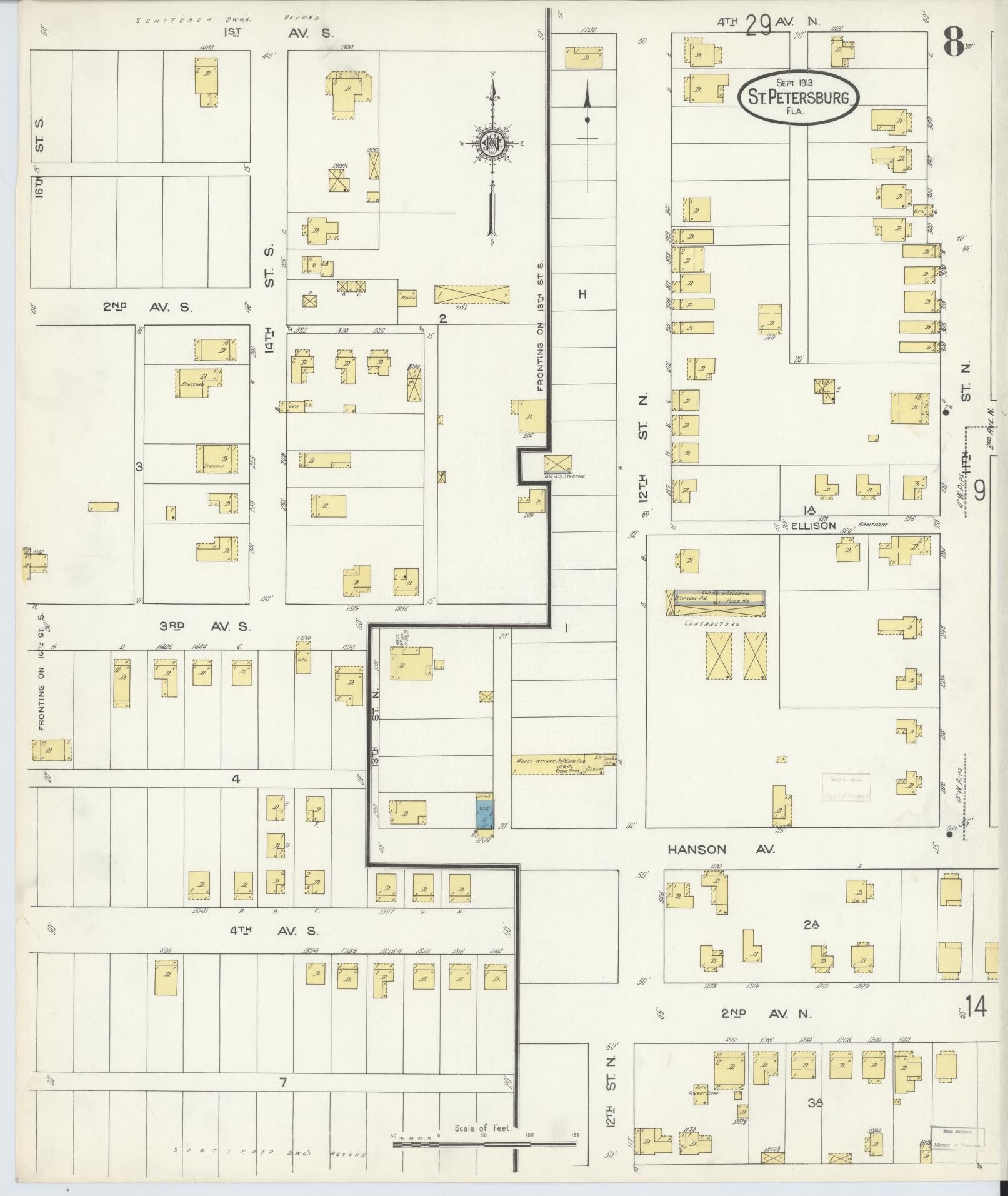 Sanborn Fire Insurance Map from Saint Petersburg, Pinellas County, Florida (1913), Sheet #0008 - Complete Map Set gallery image, historic Sanborn map, vintage wall art, Florida Florida