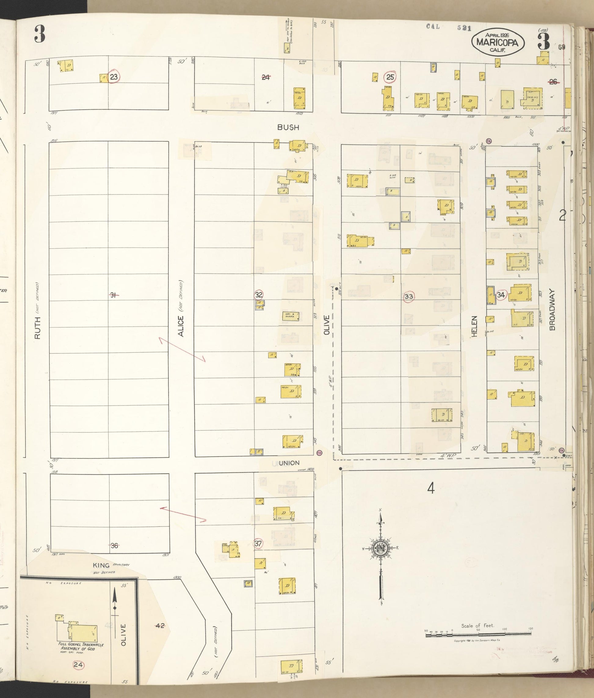 Sanborn Fire Insurance Map from Maricopa, Kern County, California (1942), Sheet #0003 - Complete Map Set gallery image, historic Sanborn map, vintage wall art, California California