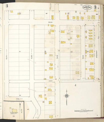Sanborn Fire Insurance Map from Maricopa, Kern County, California (1942), Sheet #0003 - Complete Map Set gallery image, historic Sanborn map, vintage wall art, California California