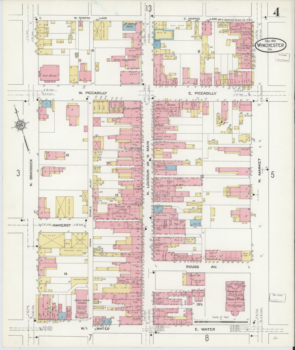 Sanborn Fire Insurance Map from Winchester, Independent Cities, Virginia (1912), Sheet #0004 - Complete Map Set gallery image, historic Sanborn map, vintage wall art, Virginia Virginia