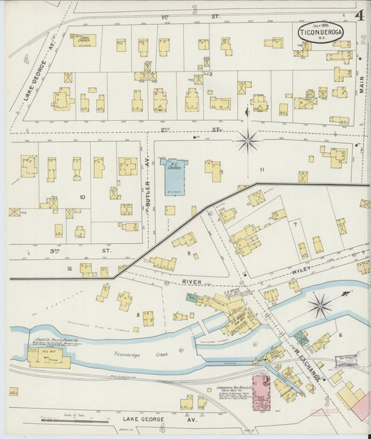 Sanborn Fire Insurance Map from Ticonderoga, Essex County, New York (1895), Sheet #0004 - Historic Sanborn Fire Insurance Map Print, vintage old map wall art, antique decor, genealogy gift, New York New York map