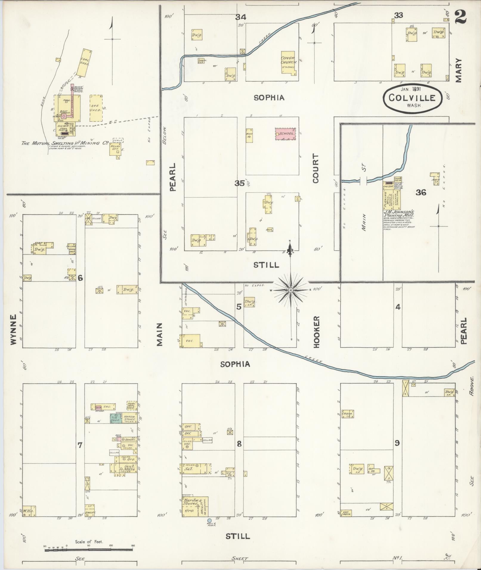 Sanborn Fire Insurance Map from Colville, Stevens County, Washington (1891), Sheet #0002 - Complete Map Set gallery image, historic Sanborn map, vintage wall art, Washington Washington
