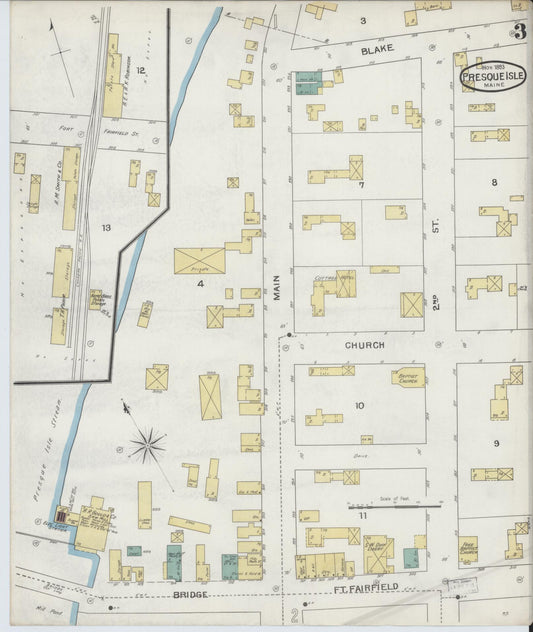 Sanborn Fire Insurance Map from Presque Isle, Aroostook County, Maine (1893), Sheet #0003 - Historic Sanborn Fire Insurance Map Print, vintage old map wall art, antique decor, genealogy gift, Maine Maine map