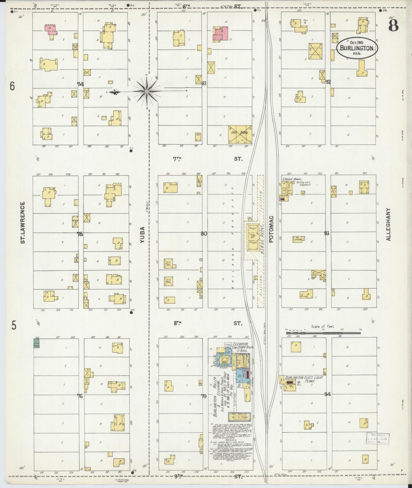 Sanborn Fire Insurance Map from Burlington, Coffey County, Kansas (1901), Sheet #0008 - Complete Map Set gallery image, historic Sanborn map, vintage wall art, Kansas Kansas