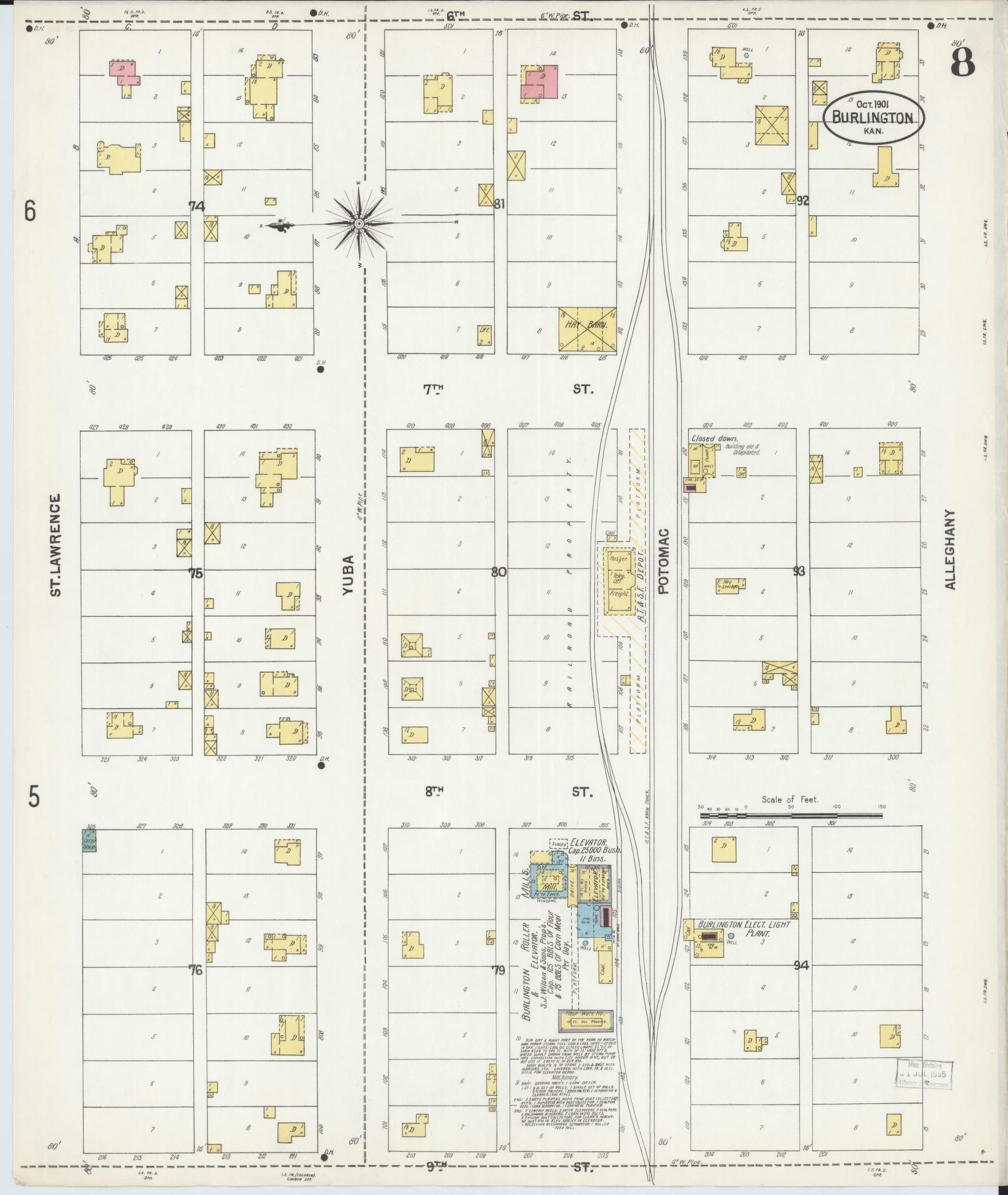 Sanborn Fire Insurance Map from Burlington, Coffey County, Kansas (1901), Sheet #0008 - Complete Map Set gallery image, historic Sanborn map, vintage wall art, Kansas Kansas