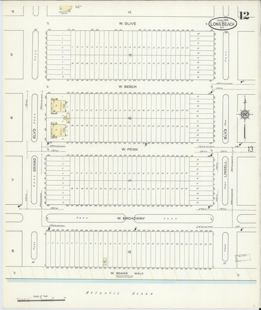Sanborn Fire Insurance Map from Long Beach, Nassau County, New York (1914), Sheet #0012 - Historic Sanborn Fire Insurance Map Print, vintage old map wall art, antique decor, genealogy gift, New York New York map