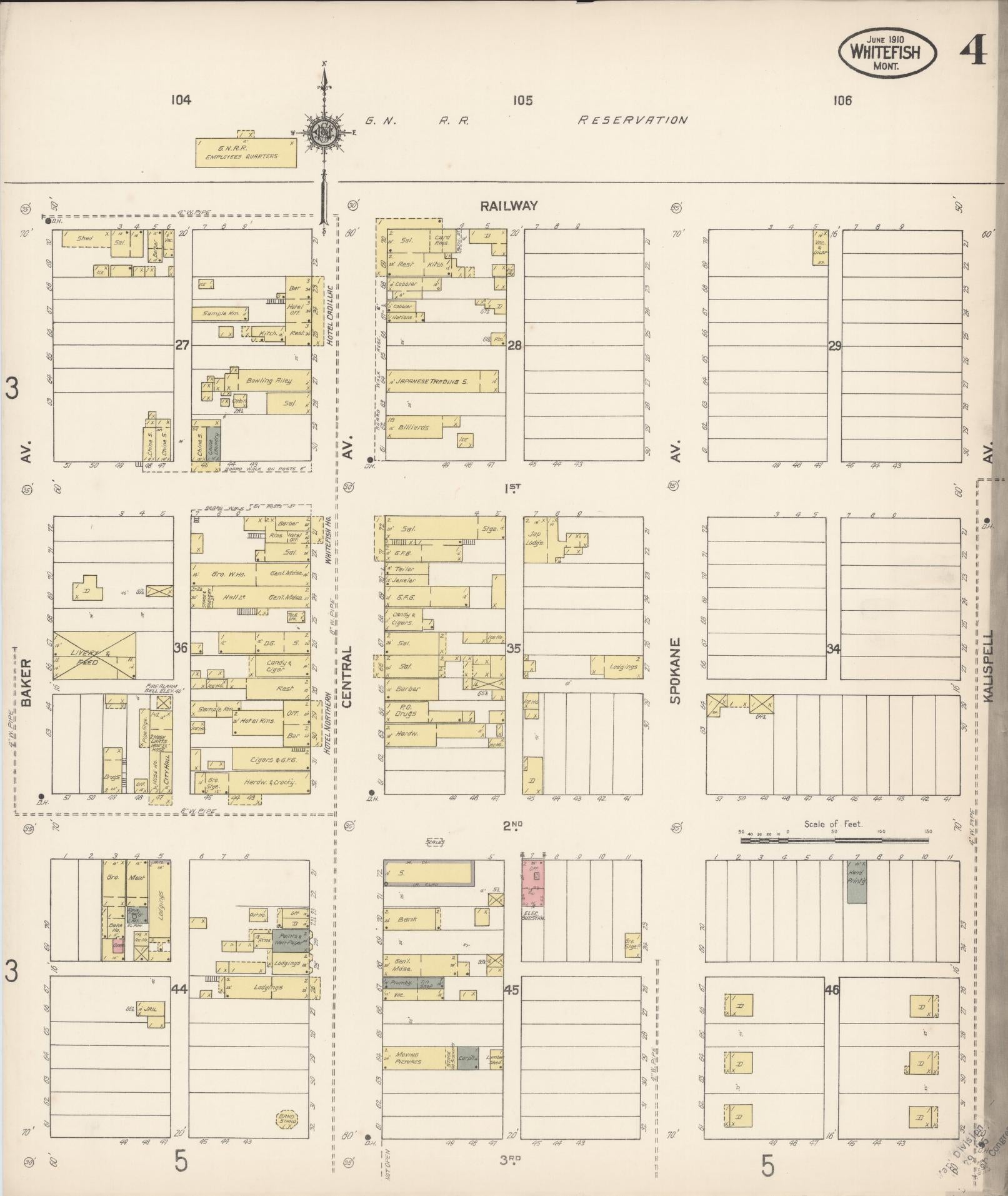 Sanborn Fire Insurance Map from Whitefish, Flathead County, Montana (1910), Sheet #0004 - Historic Sanborn Fire Insurance Map Print, vintage old map wall art, antique decor, genealogy gift, Montana Montana map