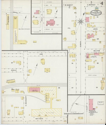 Sanborn Fire Insurance Map from Anderson, Anderson County, South Carolina (1896), Sheet #0004 - Complete Map Set gallery image, historic Sanborn map, vintage wall art, South Carolina South Carolina