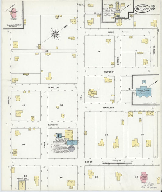 Sanborn Fire Insurance Map from Meridian, Bosque County, Texas (1909), Sheet #0002 - Historic Sanborn Fire Insurance Map Print, vintage old map wall art, antique decor, genealogy gift, Texas Texas map