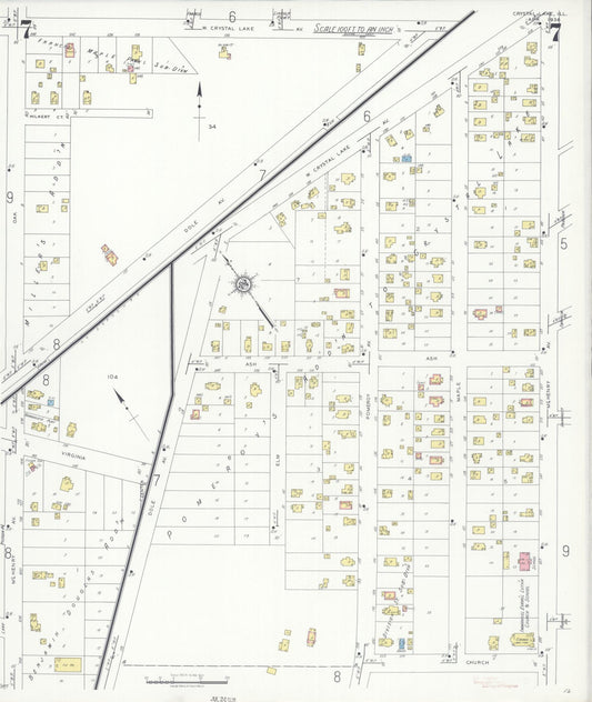 Sanborn Fire Insurance Map from Crystal Lake, McHenry County, Illinois (1936), Sheet #0007 - Historic Sanborn Fire Insurance Map Print, vintage old map wall art, antique decor, genealogy gift, Illinois Illinois map