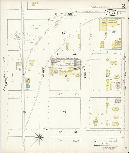 Sanborn Fire Insurance Map from Chico, Butte County, California (1890), Sheet #0002 - Historic Sanborn Fire Insurance Map Print, vintage old map wall art, antique decor, genealogy gift, California California map