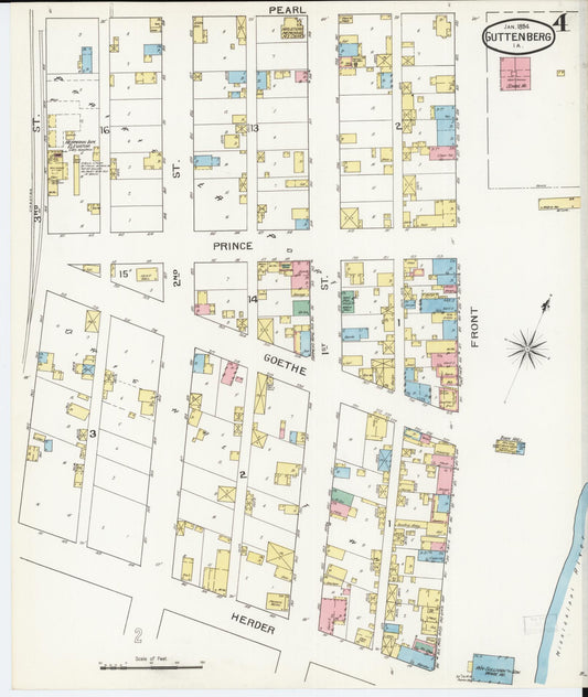 Sanborn Fire Insurance Map from Guttenberg, Clayton County, Iowa (1894), Sheet #0004 - Historic Sanborn Fire Insurance Map Print, vintage old map wall art
