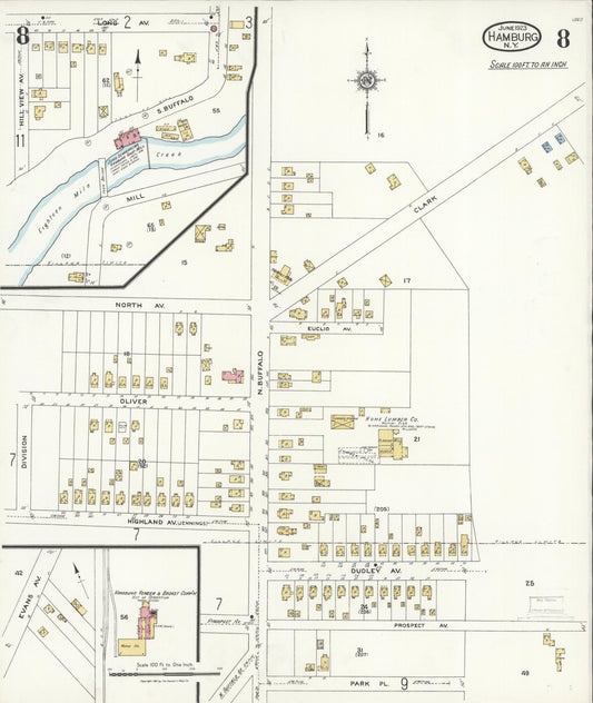Sanborn Fire Insurance Map from Hamburg, Erie County, New York (1923), Sheet #0008 - Historic Sanborn Fire Insurance Map Print, vintage old map wall art, antique decor, genealogy gift, New York New York map