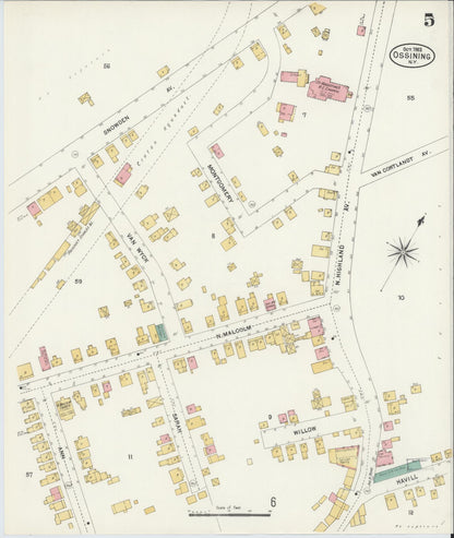 Sanborn Fire Insurance Map from Ossining, Westchester County, New York (1903), Sheet #0005 - Historic Sanborn Fire Insurance Map Print, vintage old map wall art, antique decor, genealogy gift, New York New York map