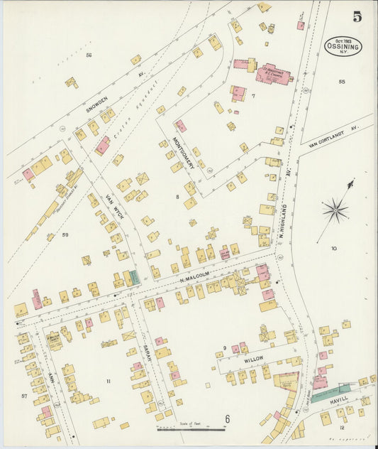 Sanborn Fire Insurance Map from Ossining, Westchester County, New York (1903), Sheet #0005 - Historic Sanborn Fire Insurance Map Print, vintage old map wall art, antique decor, genealogy gift, New York New York map