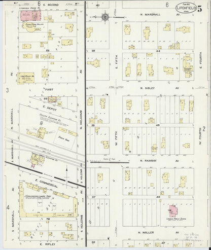 Sanborn Fire Insurance Map from Litchfield, Meeker County, Minnesota (1913), Sheet #0005 - Complete Map Set gallery image, historic Sanborn map, vintage wall art, Minnesota Minnesota
