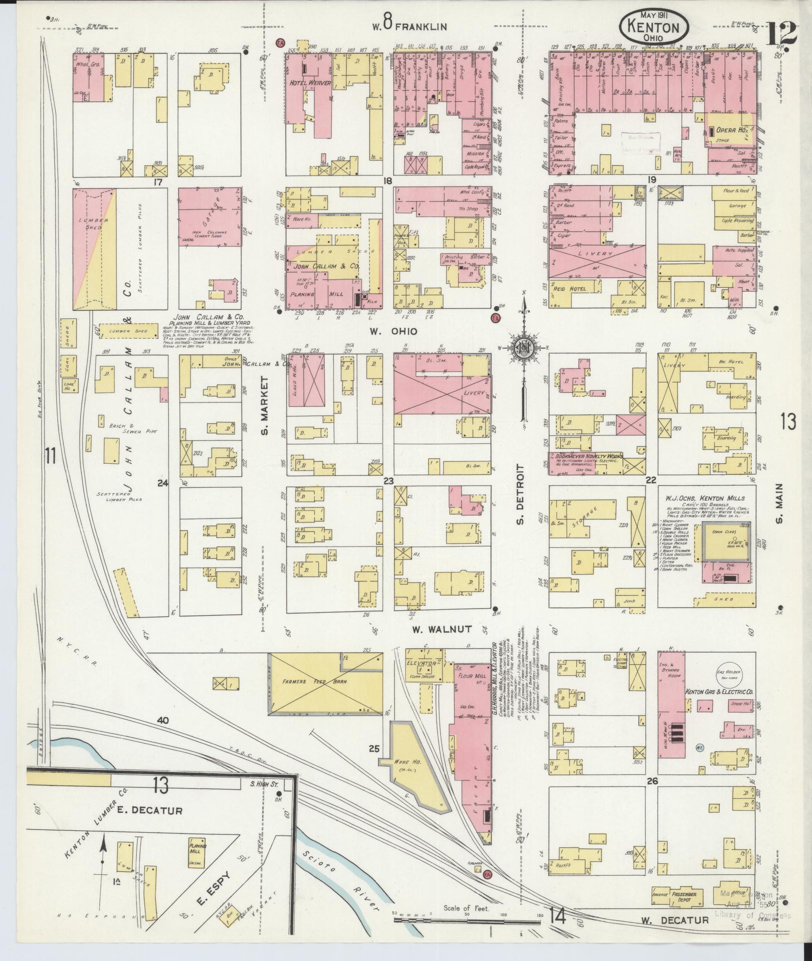 Sanborn Fire Insurance Map from Kenton, Hardin County, Ohio (1911), Sheet #0012 - Complete Map Set gallery image, historic Sanborn map, vintage wall art, Ohio Ohio