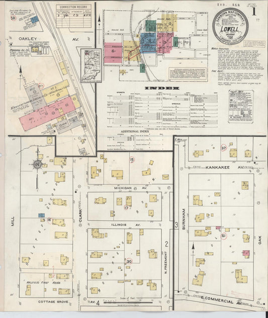 Sanborn Fire Insurance Map from Lowell, Lake County, Indiana (1942), Sheet #0001 - Historic Sanborn Fire Insurance Map Print, vintage old map wall art, antique decor, genealogy gift, Indiana Indiana map