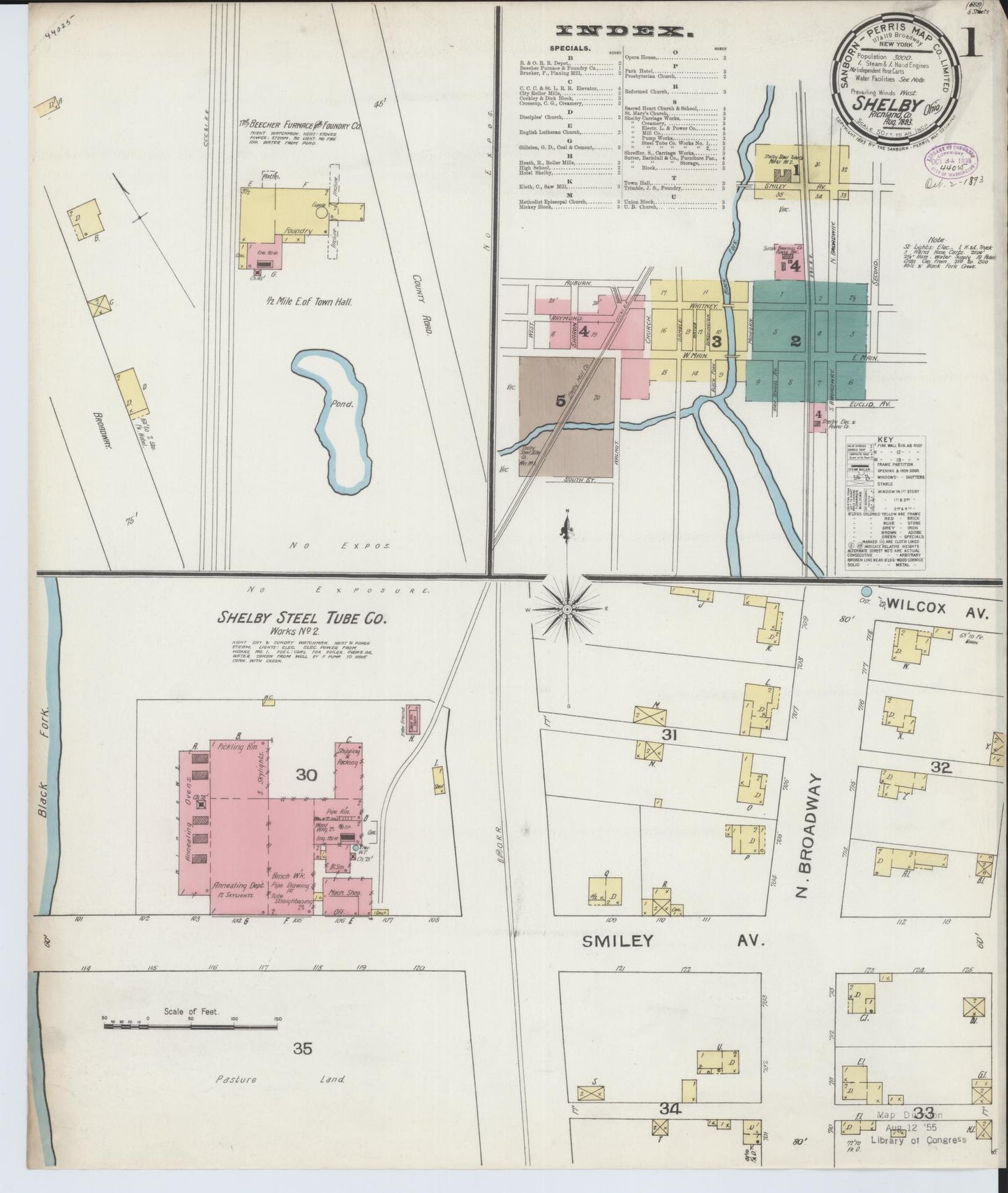Sanborn Fire Insurance Map from Shelby, Richland County, Ohio (1893), Sheet #0001 - Historic Sanborn Fire Insurance Map Print, vintage old map wall art, antique decor, genealogy gift, Ohio Ohio map